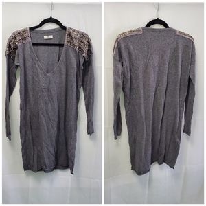 Day Birger Et Mikkelsen Oversized Gray Sweater Dress w/ Beading Studs Shoulders